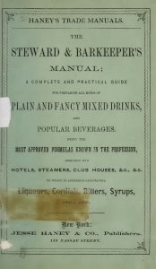 Cover of Haney's Steward and Barkeeper's Manual, published in 1869